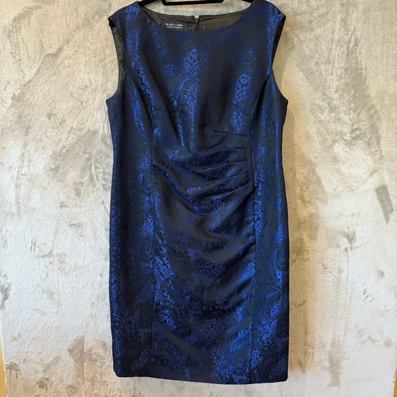 Elegant Sheath Shiny Paisley Sleeveless Black Label Dress Sz 14 - Picture 1 of 11